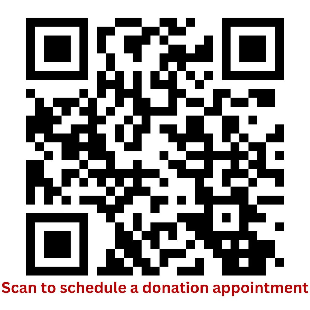QR Code to schedule a blood donation appointment at redcrossblood.org