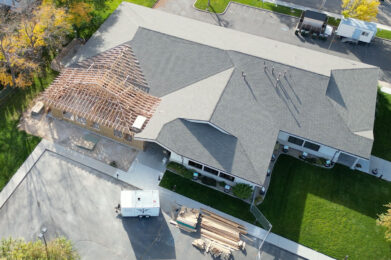 Arial view of Kuna Library during construction