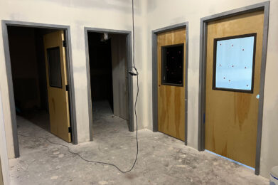 Hallway of new addition, new doors installed