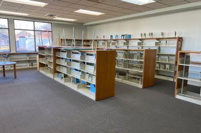 Children's Room with empty shelves in preparation for painting