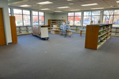 Children's Room with empty shelves in preparation for painting