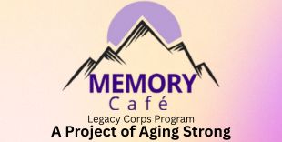 Outline of Mountain Range with words Memory Cafe written inside