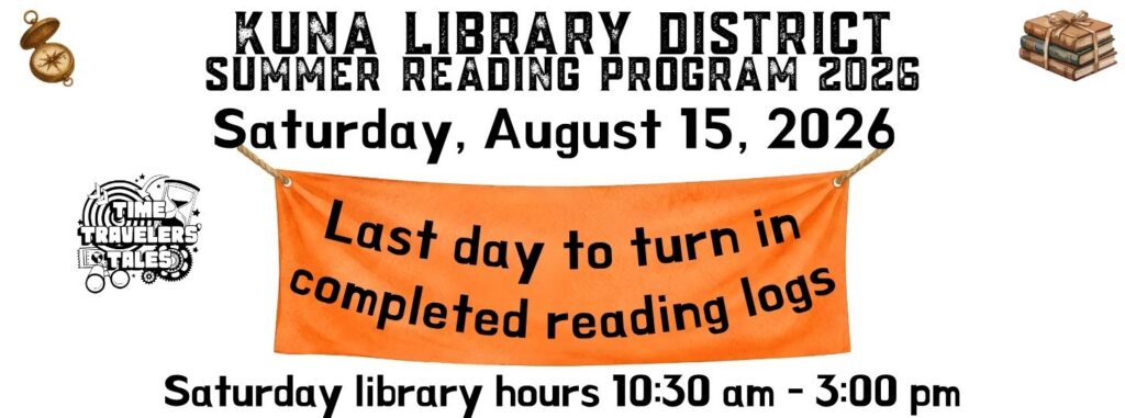 Saturday, August 15, 2026 is the last day to turn in completed summer reading logs and collect prizes.